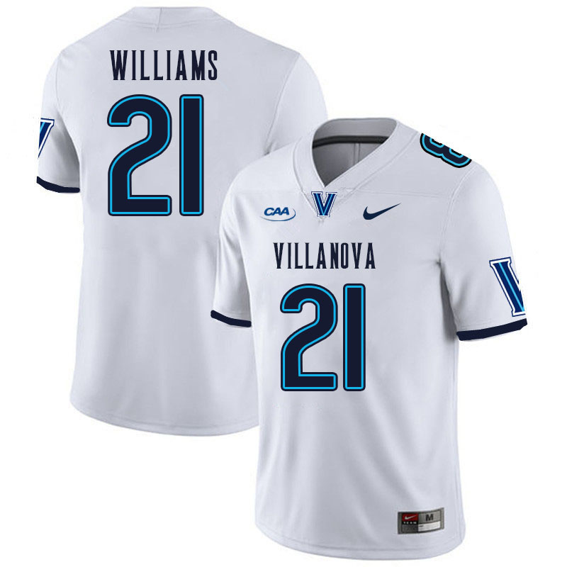 Men #21 Jayvont Williams Villanova Wildcats College Football Jerseys Stitched Sale-White